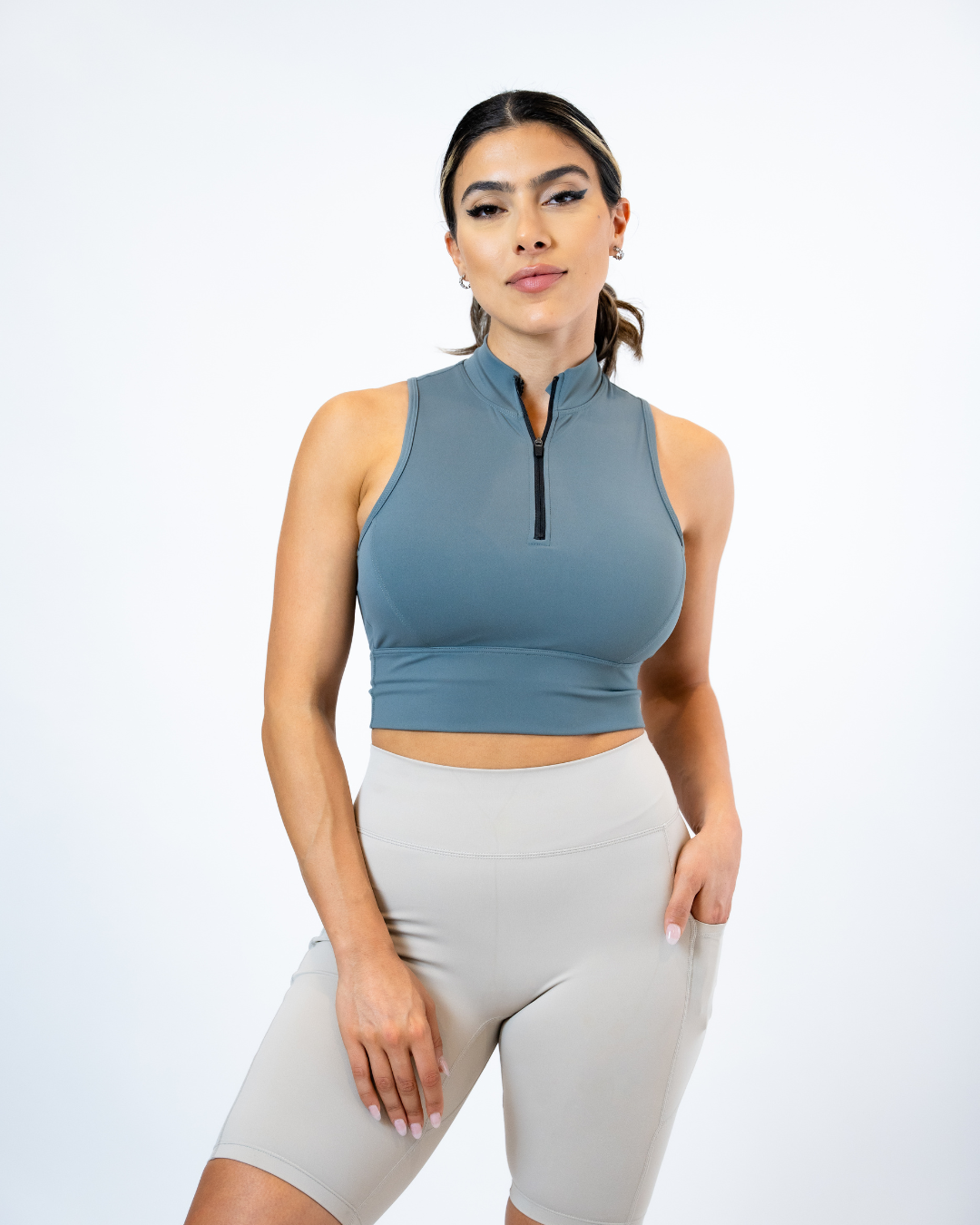 Hybrid Zip Crop Top
